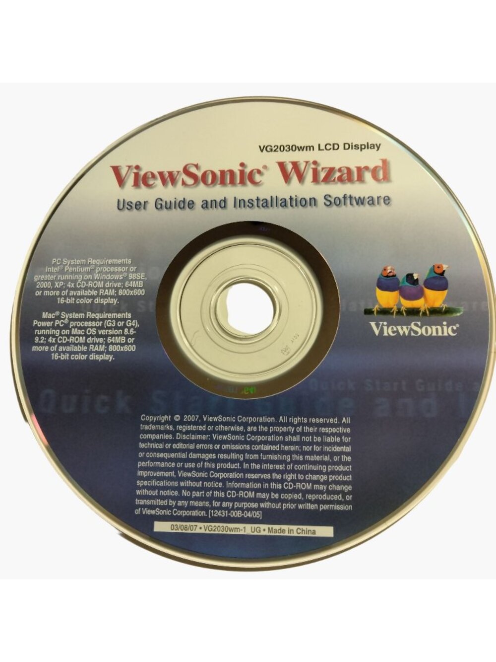 ViewSonic Wizard User Guide and Installation 2007 CD